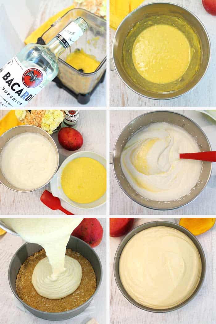 Mango Pineapple Icebox Cheesecake Finishing cheesecake mixture