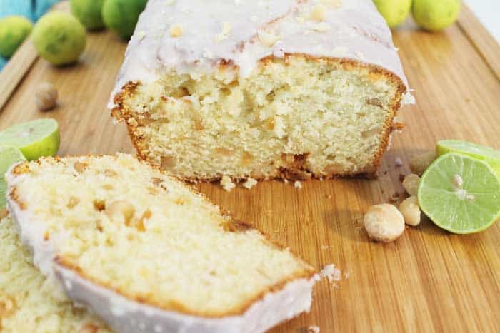 Key Lime White Chocolate Macadamia Bread closeup of inside