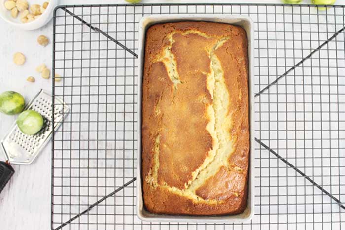 Key Lime White Chocolate Macadamia Bread hot out of the oven