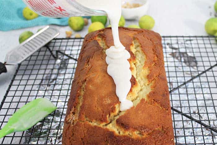 Key Lime White Chocolate Macadamia Bread pouring glaze 1