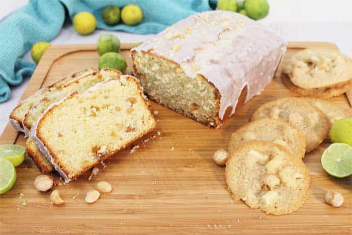 Key Lime White Chocolate Macadamia Bread with cookies