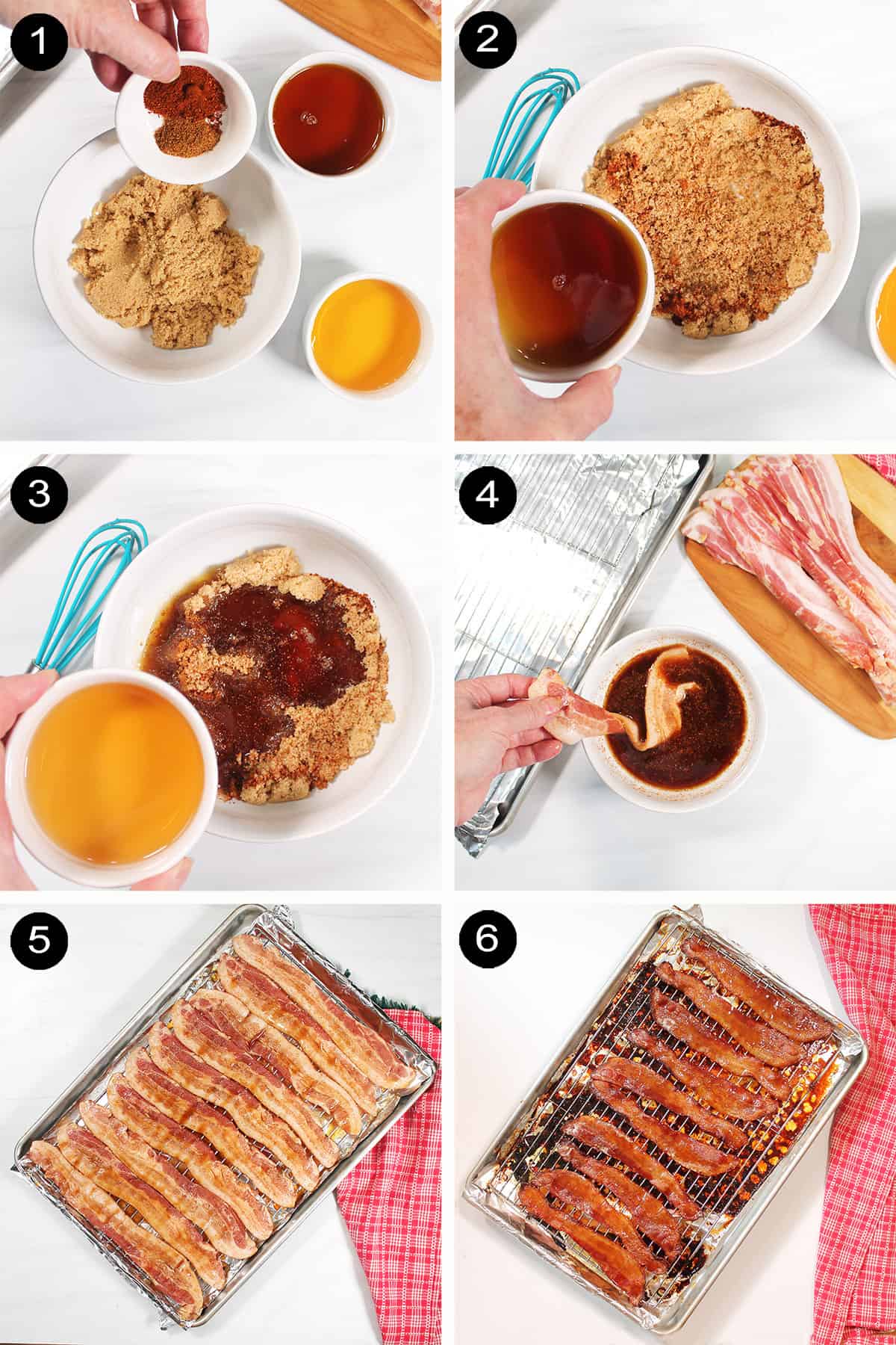 Steps to make candied bacon.