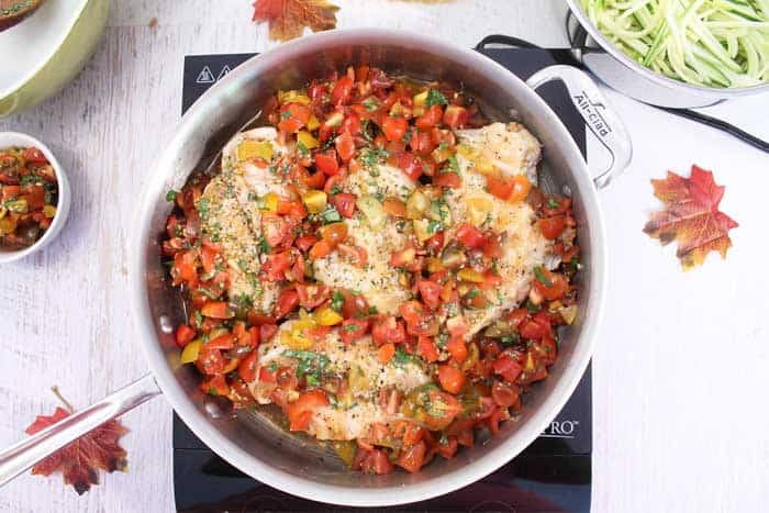 Bruschetta Chicken Skillet with Zoodles  2 Cookin Mamas