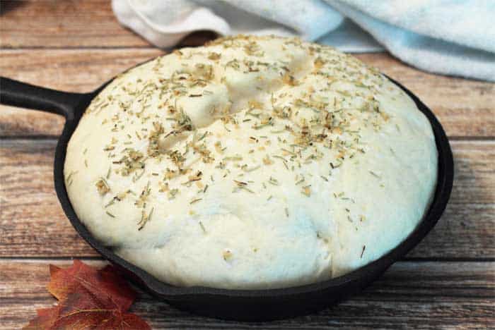 Garlic Rosemary Skillet Bread ready to bake