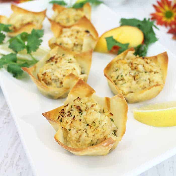 Goat Cheese Crab Wonton Cups with nectarine Salsa square