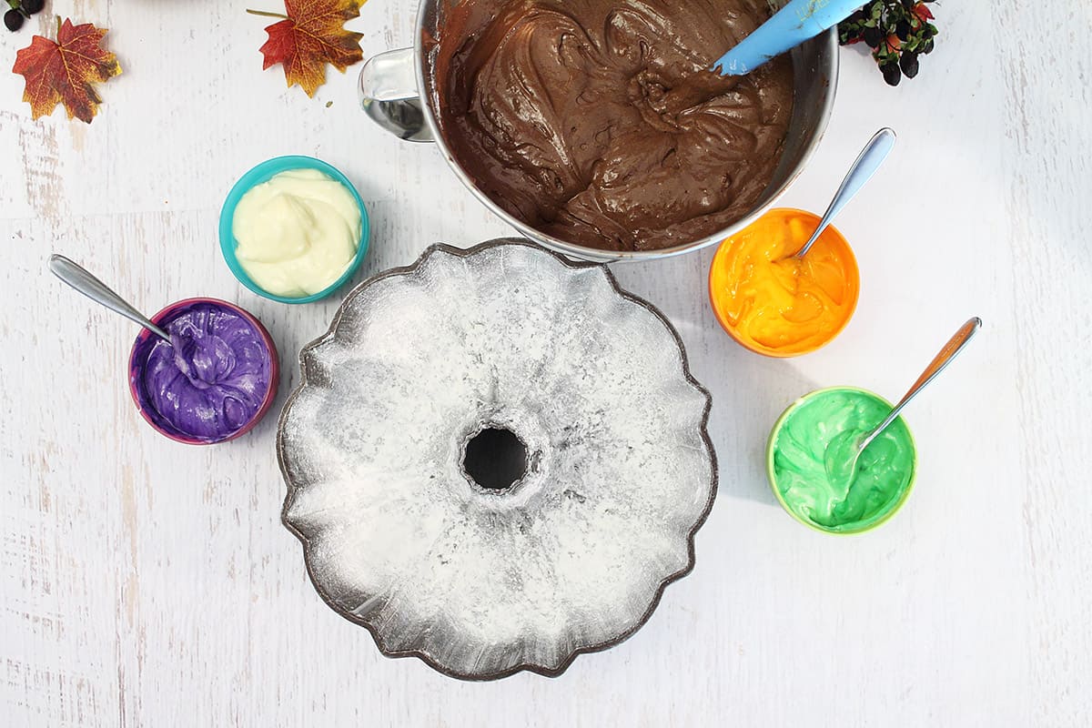 Ready to assemble cake in bundt pan.