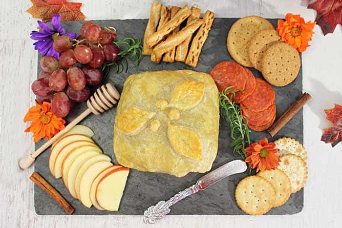 Chocolate Honey Walnut Baked Brie overhead