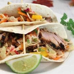 Korean Pork Tacos with Crispy Slaw closeup square