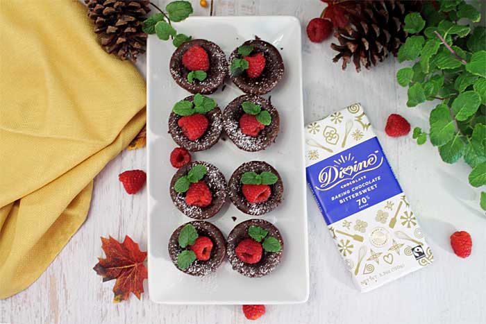 Molten Chocolate Cupcakes overhead with divine chocolate