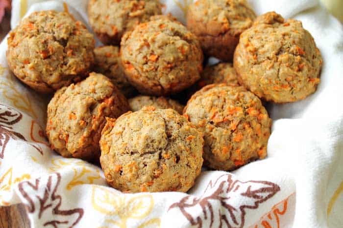 Pineapple Carrot Muffins in basket closeup