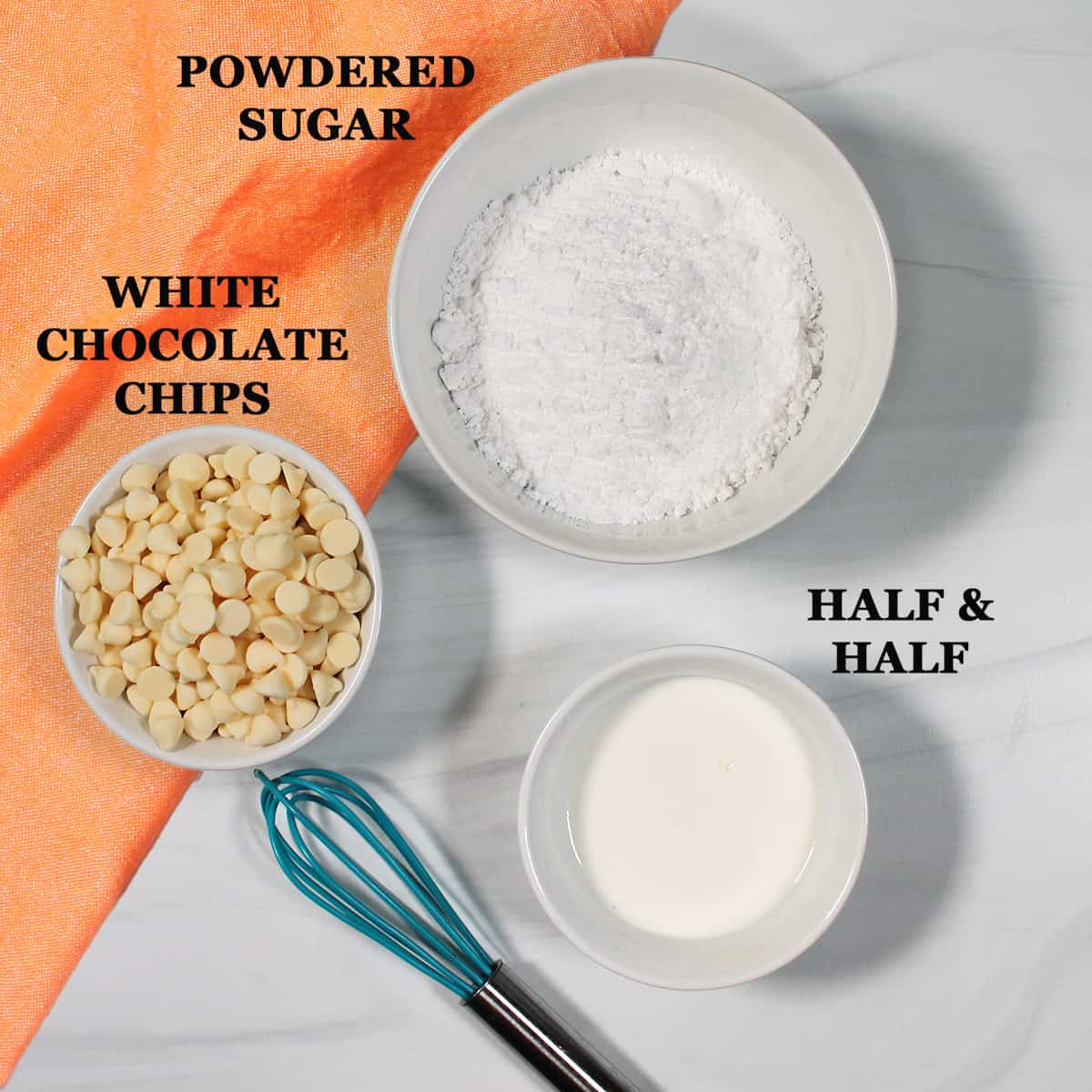 White chocolate glaze ingredients.