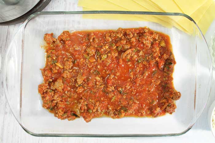 Homemade Meat Lasagna layer of meat sauce