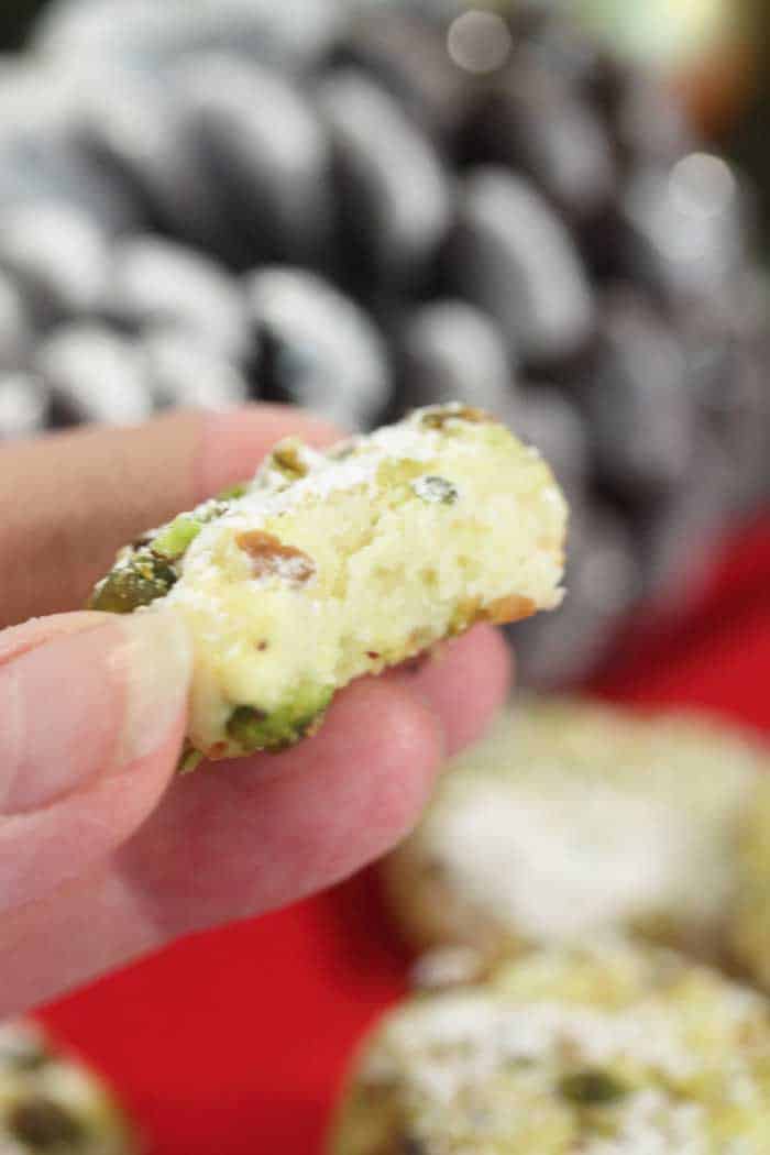 Pistachio Whipped Shortbread Cookies bite tall