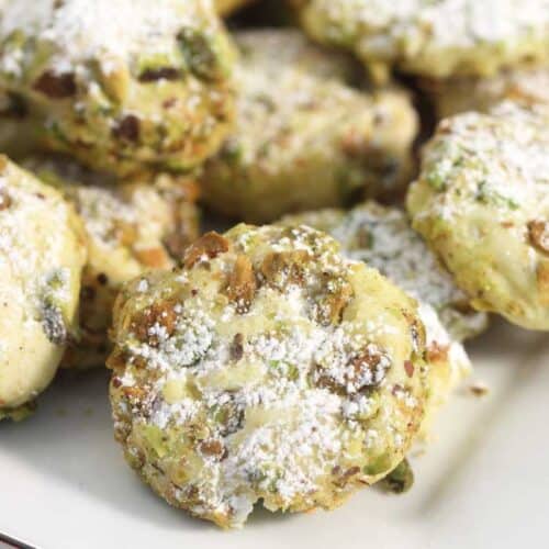 Pistachio Whipped Shortbread Cookies closeup square