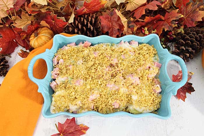 Cheesy Scalloped Potatoes and Ham ready to bake