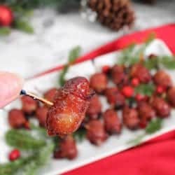 Candied Bacon Wrapped Smokies bite square