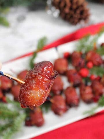 Candied Bacon Wrapped Smokies bite square