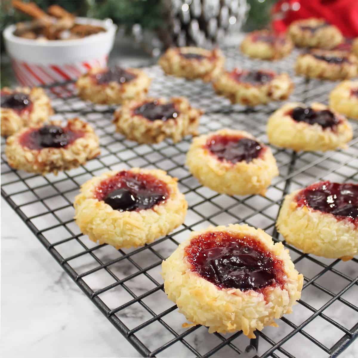 Cooling cookies on wire rack.