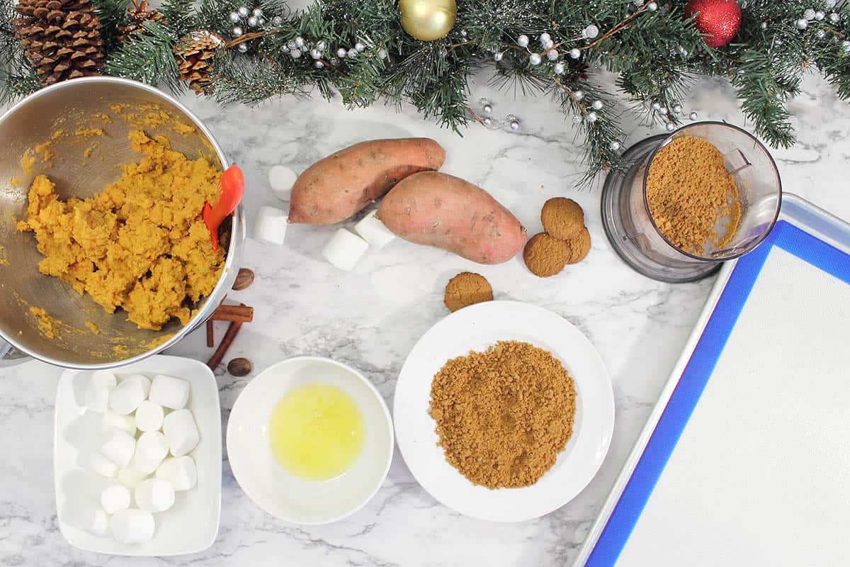 Ingredients on white table ready to assemble puffs.