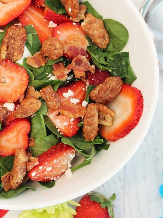 Spinach Strawberry Salad with Goat Cheese & Candied Pecans 2 Cookin Mamas