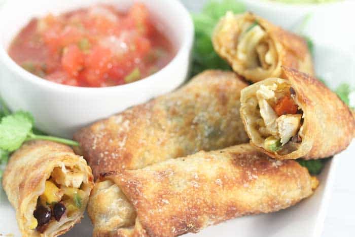 Air Fryer Southwest Egg Rolls plated closeup