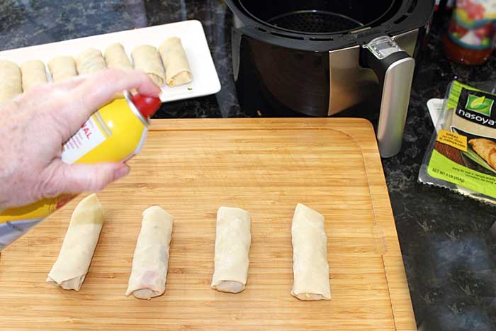 Air Fryer Southwest Egg Rolls spray with nonstick spray