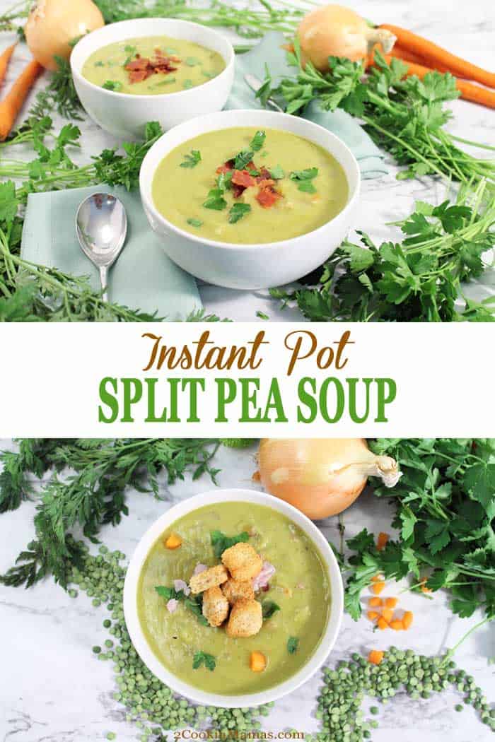 This Instant Pot Split Pea Soup is a rich, warming soup that can be on the dinner table in 30 minutes! It has a rich split pea base with a wonderful smoked ham flavor running through it. The additional ham, carrots and celery bring a bit more vitamins and minerals to the mix for a healthy, hearty, meal in a bowl. The perfect comfort food for keeping warm this winter. #peasoup #instantpot #soup #winter #30minutemeal #recipe #splitpeas #dinner #comfortfood