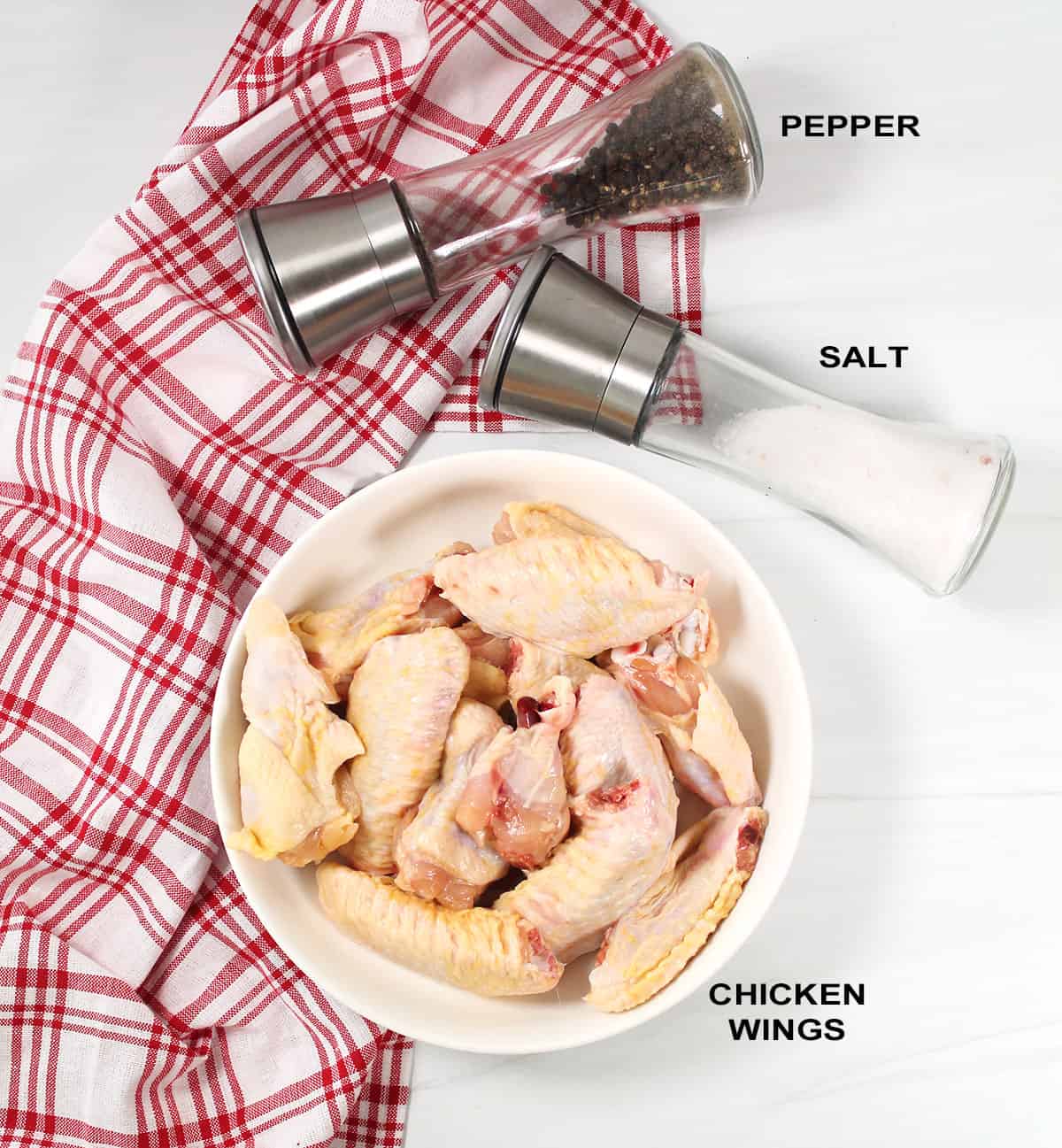 Ingredients for super crispy air fryer chicken wings.