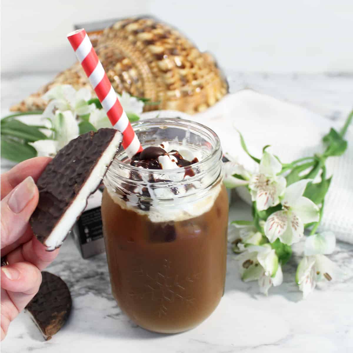 Peppermint Patty iced coffee drink.