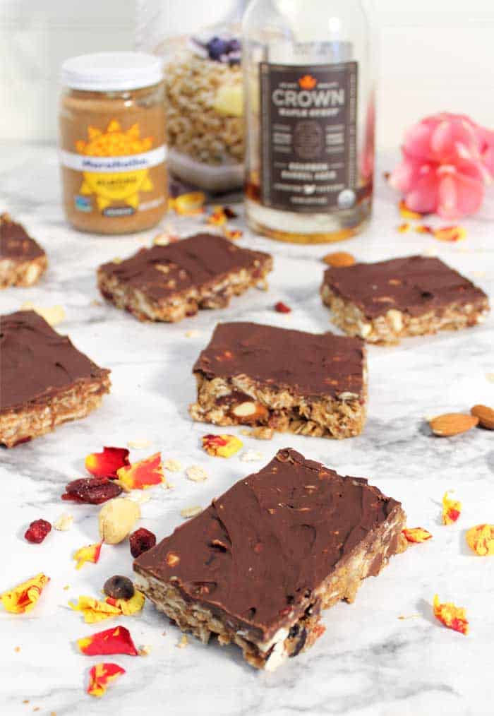 Trail Mix Granola Bars on table with ingredients