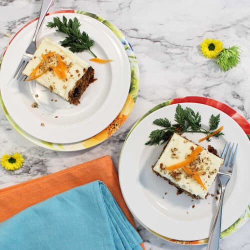 2 slices carrot cake overhead square