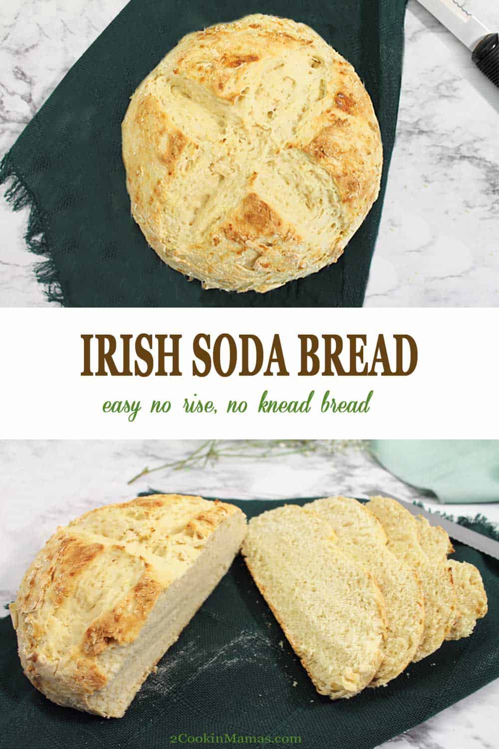 An easy no yeast, no knead Irish Soda Bread with only 5 ingredients. Think you can't make bread, think again! This simple recipe will have you enjoying a soft, dense bread complete with crispy crust with only 10 minutes of prep and a 40 minute bake. A great addition to any St. Patrick's Day dinner. #bread #quickbread #easy #traditional #stpatricksday #noyeast #recipe