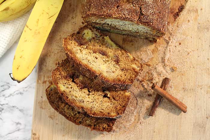 Churro Banana Bread cinnamon swirl overhead