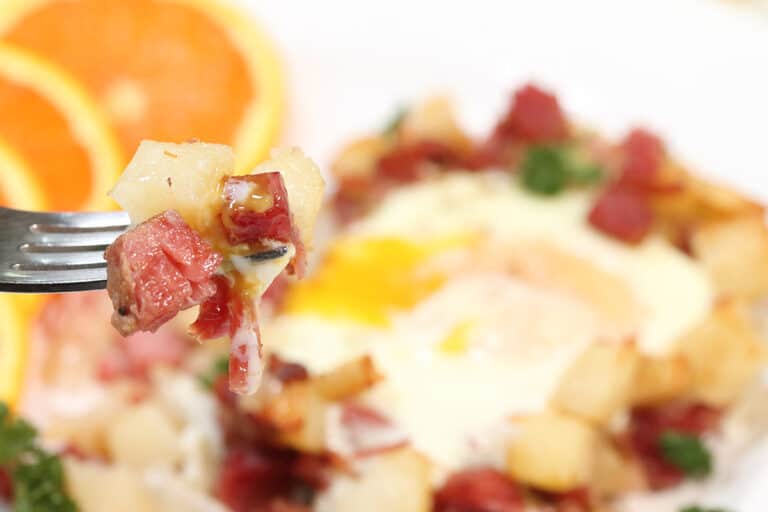 Air Fryer Corned Beef Hash and Eggs 2 Cookin Mamas