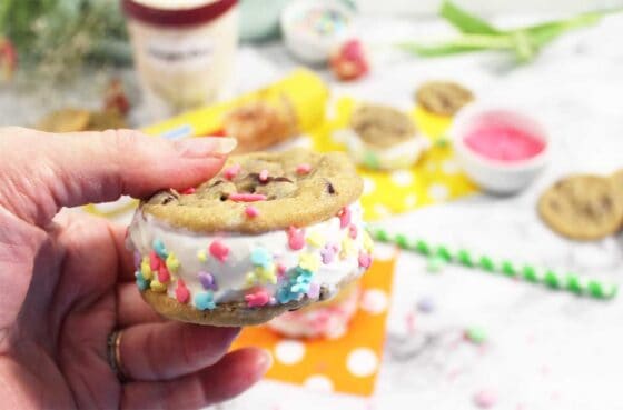 Easy Chocolate Chip Cookie Ice Cream Sandwiches - 2 Cookin Mamas