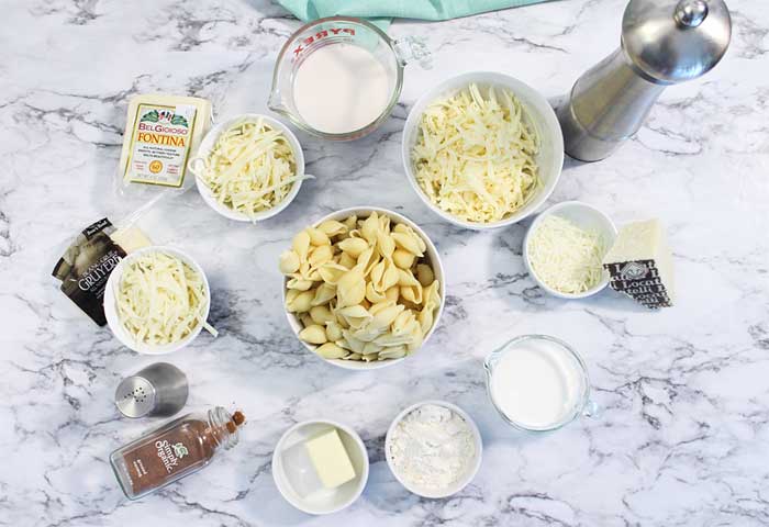 Stovetop Mac and Cheese ingredients overhead