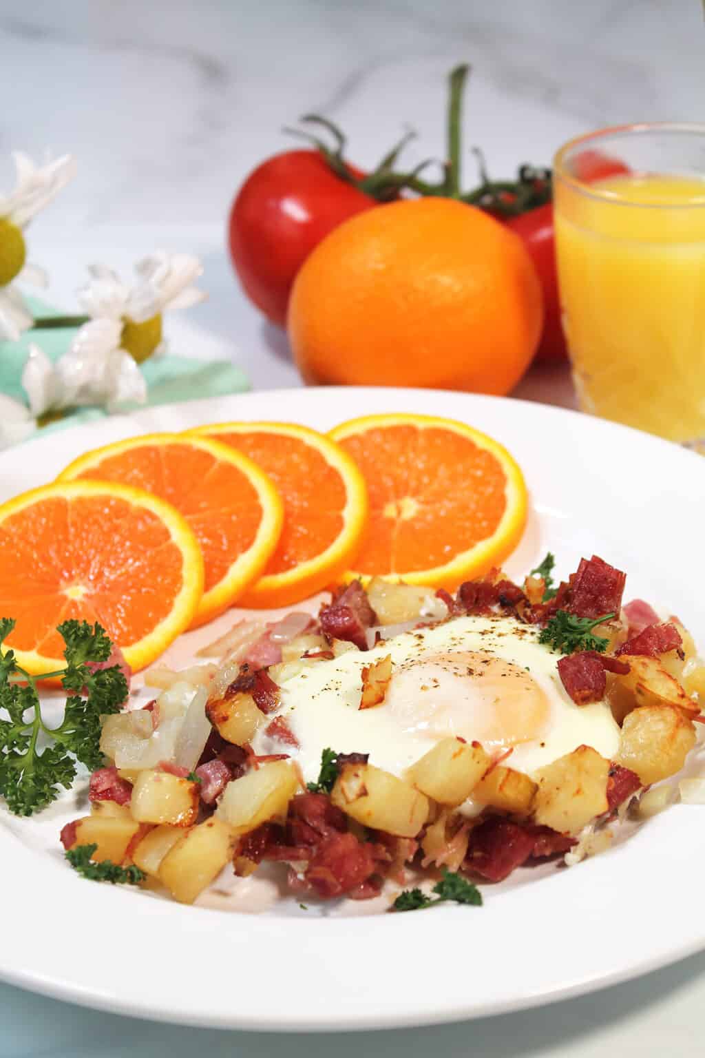 Air Fryer Corned Beef Hash and Eggs 2 Cookin Mamas
