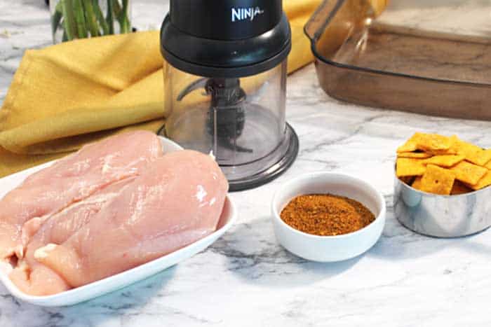 ingredients for prepping chicken with cheez-its and taco seasoning