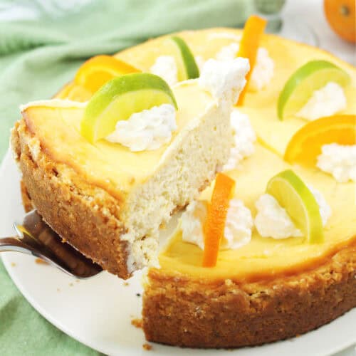 Lifting slice out of margarita cheesecake.