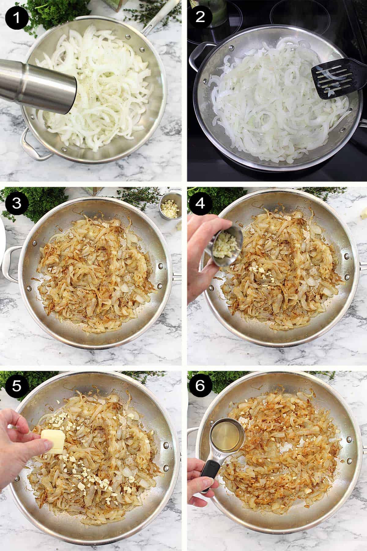 Steps to caramelize onions.