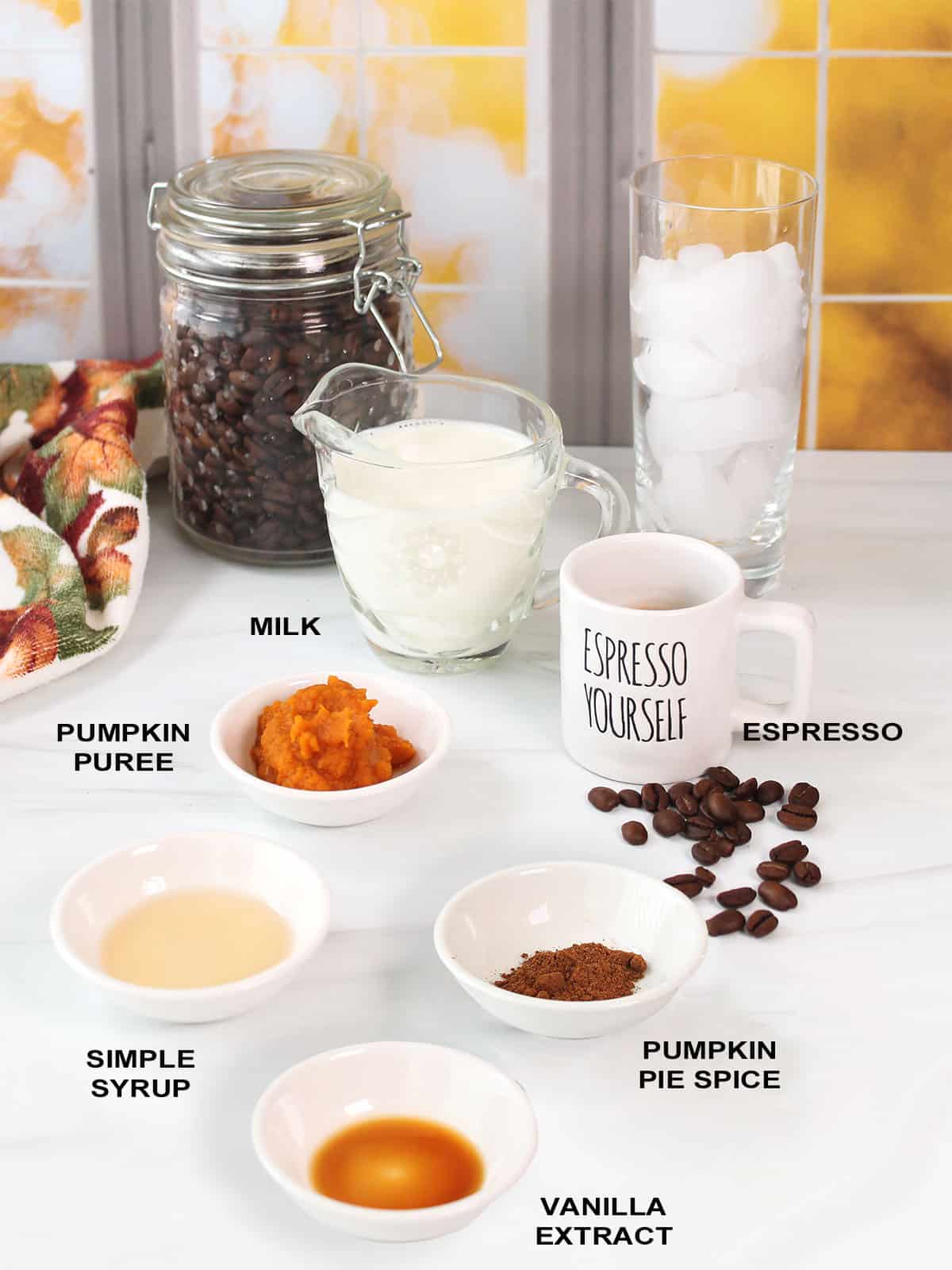 Ingredients for pumpkin iced latte.