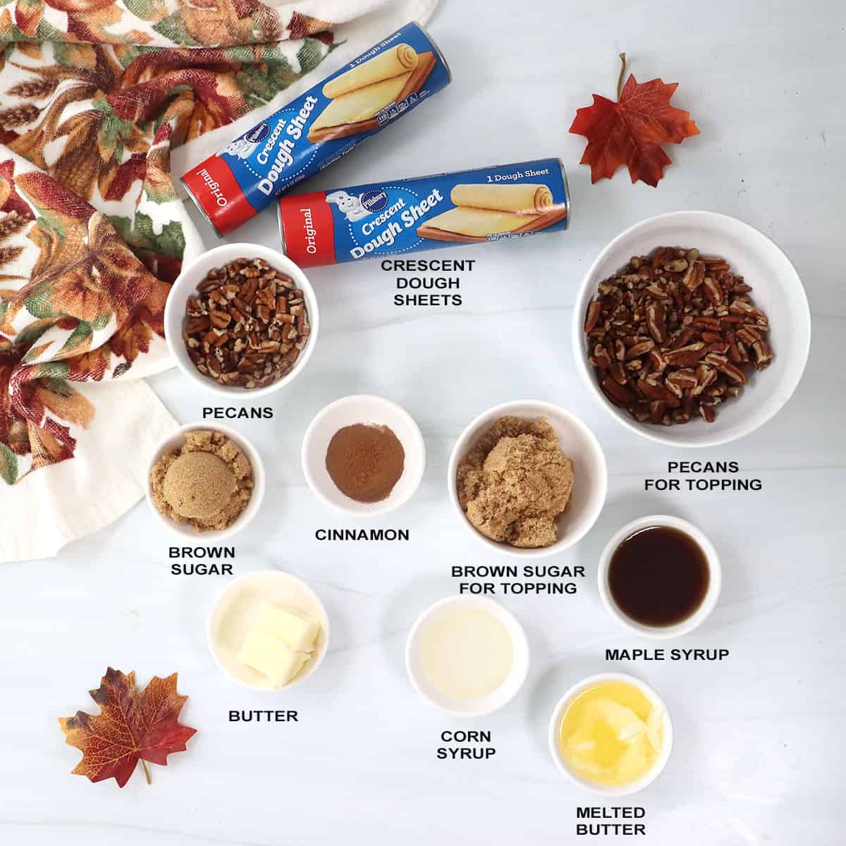 Ingredients for Pecan Sticky Buns recipe.