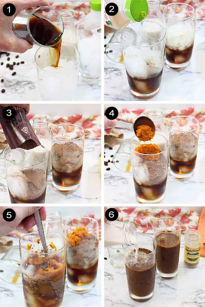 Steps to make latte with cocoa.