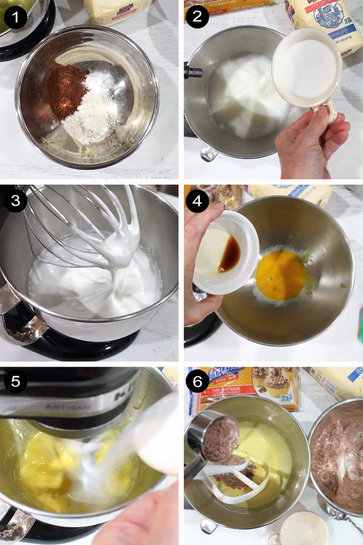 Collage of steps to make chocolate pumpkin swiss roll cake.