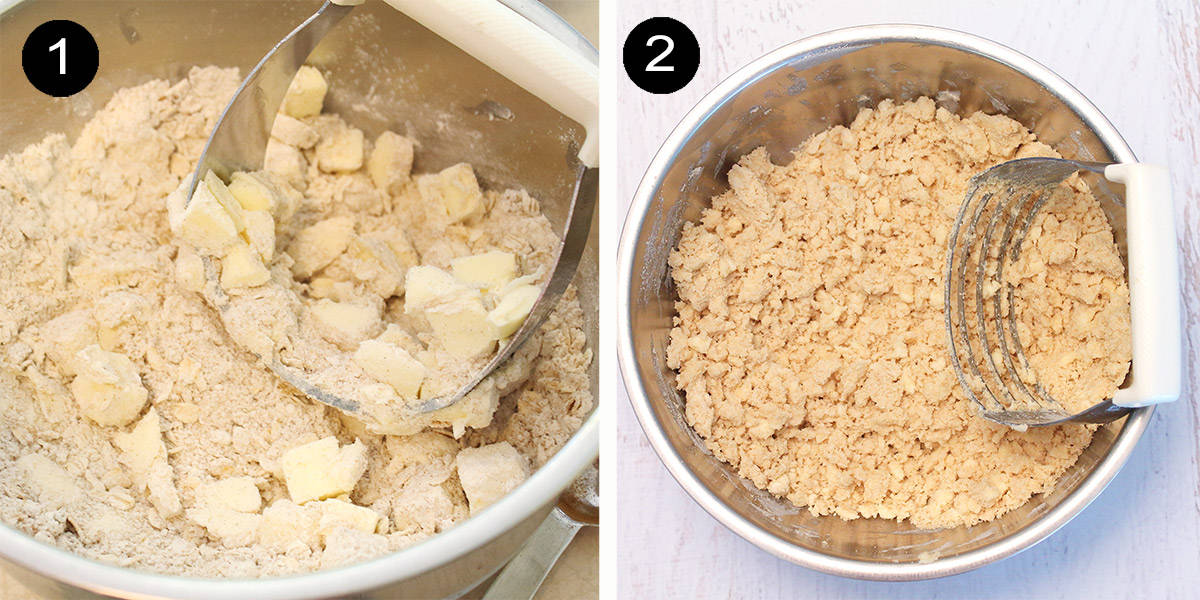 Collage of steps to make oatmeal cookie base.
