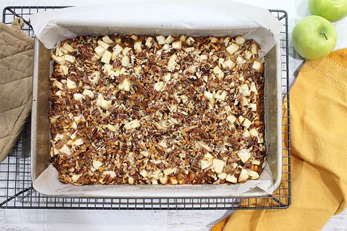 Overhead of Magic Bars baked and cooling on rack.