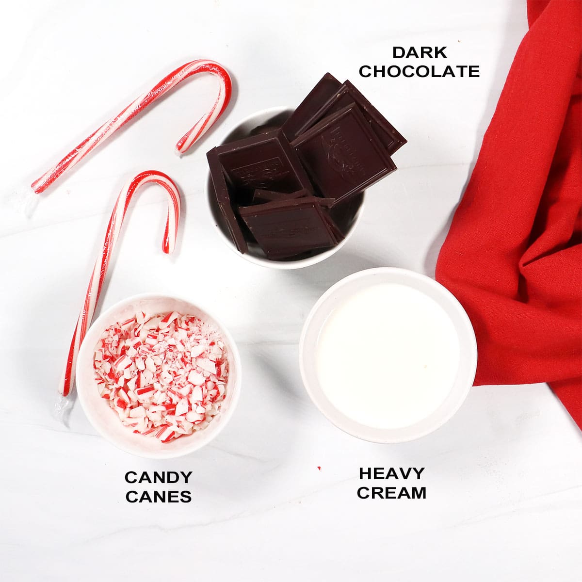 Chocolate ganache and topping ingredients.