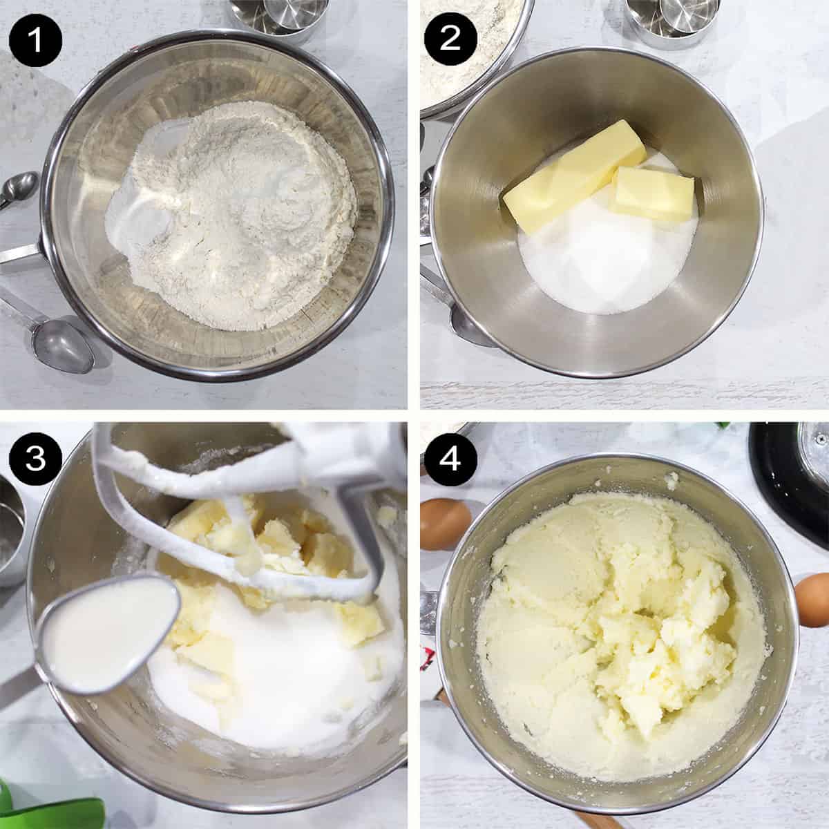 First 4 steps to make the chocolate peppermint cake batter.