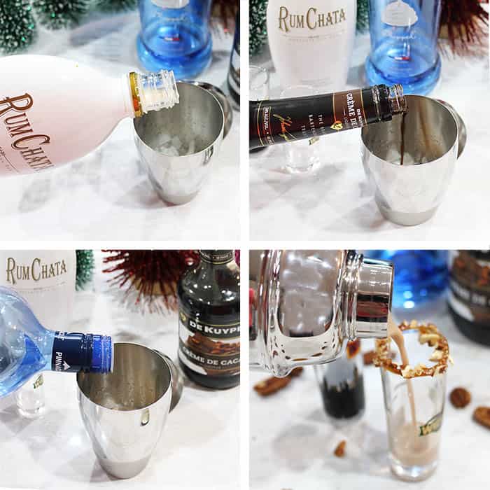 Steps to make Pecan Pie Martini shots.