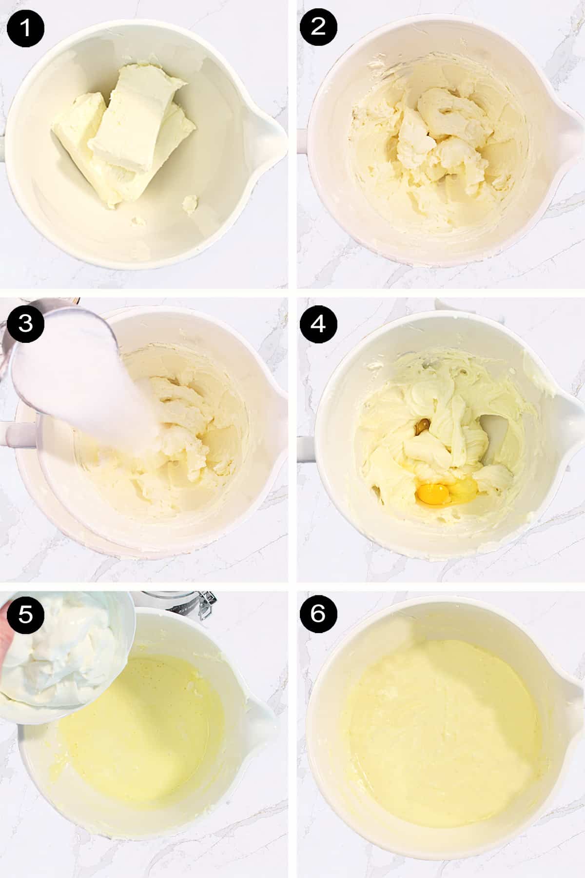 Steps to make cheesecake mixture.